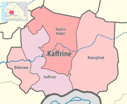 Map of the departments of the Kaffrine region of Senegal
