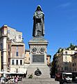 Monument to Giordano Bruno in Campo de' Fiori square - Rome, Italy - 6 June 2014 rectified