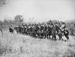 North Australia Observer Unit troopers on horseback at Katherine in 1943 (AWM photo 058471).jpg