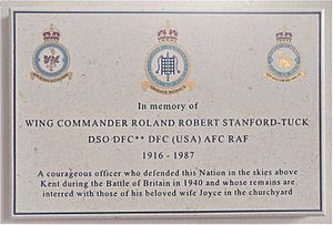 Plaque for Robert Stanford Tuck in St Clements Church, Sandwich, Kent