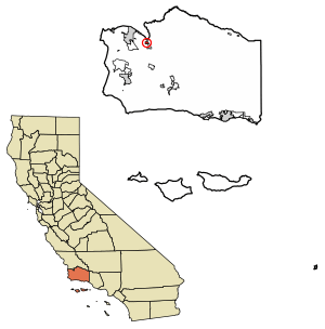 Location of Garey in Santa Barbara County, California.