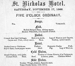 St Nicholas Hotel 1866 menu