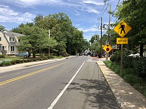 2019-06-12 12 19 34 View north along Maryland State Route 186 (Brookville Road) between Shepherd Street and Turner Lane in Chevy Chase Section Three, Montgomery County, Maryland