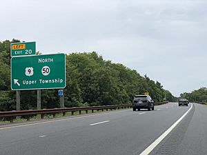 2020-07-11 12 45 32 View north along New Jersey State Route 444 (Garden State Parkway) at Exit 20 (U.S. Route 9, New Jersey State Route 50 NORTH, Upper Township) in Upper Township, Cape May County, New Jersey