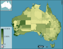 Australian Census 2011 demographic map - Australia by SLA - BCP field 1925 Total Year of arrival 1971 1980