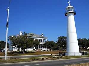 The Biloxi Visitors Center and the Biloxi Lighthouse, the city's signature landmark, in November 2011