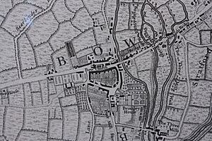 Bow as shown on John Rocque's map of London, 1747