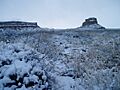 Chaco Canyon Fajada Butte in snow NPS