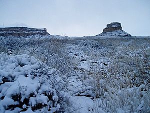 Chaco Canyon Fajada Butte in snow NPS