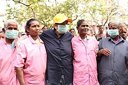 Dr.Kiran Bedi with Sanitation Workers during a cleaning campaign at Puducherry