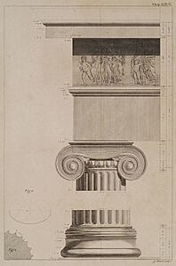 Fig 1 The capital and base of the columns, together with the entablature Fig 2 A section of one quarter of the column, t - Stuart James & Revett Nicholas - 1762