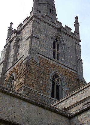 Harlaxton Ss Mary and Peter - exterior tower detail from southeast