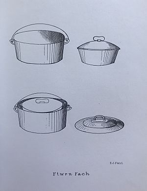 Illustration of a Welsh cooking pot called a Ffwrn Fach, from the book “The First Principles of Good Cookery “by Lady Llanover, first published in 1867