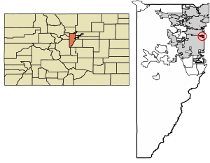 Location of the City of Edgewater in Jefferson County, Colorado.