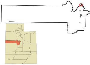 Location of Rocky Ridge within Juab County and the state of Utah
