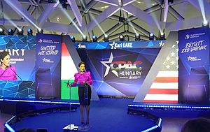 Kari Lake, Republican nominee in the 2022 Arizona gubernatorial election, speaks at the CPAC Hungary in Budapest