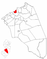 The City of Burlington highlighted in Burlington County. Inset map: Burlington County highlighted in the State of New Jersey.