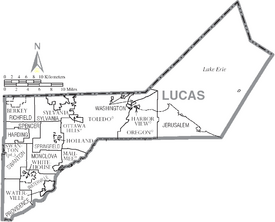 Map of Lucas County Ohio With Municipal and Township Labels