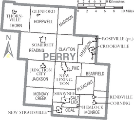 Map of Perry County Ohio With Municipal and Township Labels