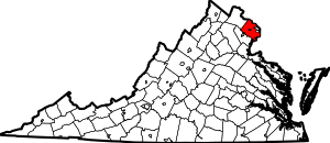 Map of Virginia highlighting Fairfax County