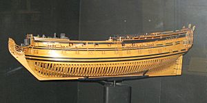 Model of HMS Captain (1678) hull after 1708 rebuild
