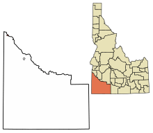Location of Homedale in Owyhee County, Idaho.