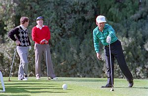 President Ronald Reagan Playing Golf with Golf Pros Lee Trevino and Tom Watson at The Annenberg Estate in Rancho Mirage California C51345-9