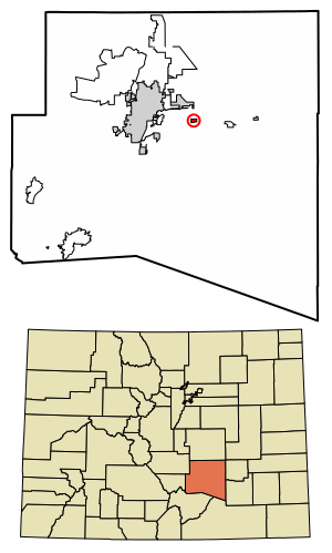 Location of the Vineland CDP in Pueblo County, Colorado.