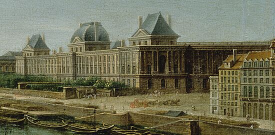 Raguenet – View of the old Louvre in 1763 (detail from A View of Paris from the Pont Neuf) – Getty Museum
