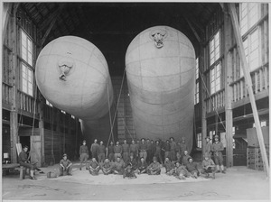 Three 5,000 cubic feet Nurse Balloons in Hangar. Fort Sill, Oklahoma, May 1, 1918., 1917 - 1919 - NARA - 533476