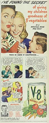 V8 ad from The Ladies' home journal (1948) (14744935086) (cropped)