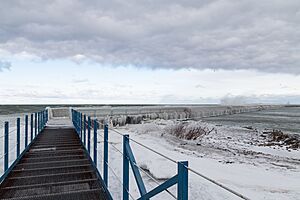 View from Port Austin Breakwater Pier during winter