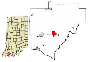 Location of Boonville in Warrick County, Indiana.