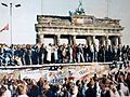 West and East Germans at the Brandenburg Gate in 1989