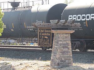 A train sits behind the Old Town Cordelia sign in Cordelia, California 2