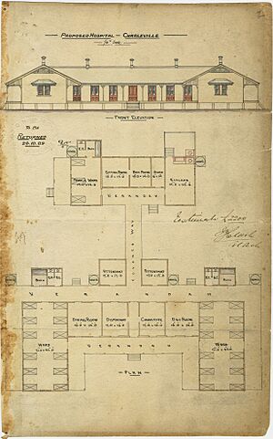 Architectural drawing of the proposed Hospital, Charleville, 24 October 1884