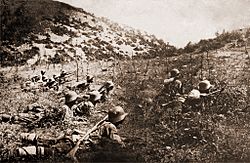 Bulgarian soldiers with wire cutters WWI (contrasted)