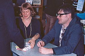 Carson Ellis and Colin Meloy signing Wildwood in Portland