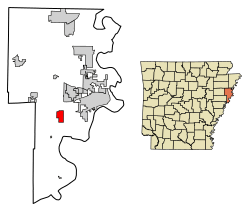 Location of Edmondson in Crittenden County, Arkansas.