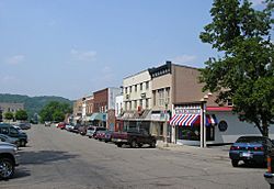 Downtown Carrollton with Ohio River valley in background