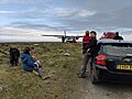 Flight disembarking at Foula Airfield