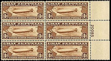 Graf Zeppelin stamp $1 30 Plate Blk 1930 issue