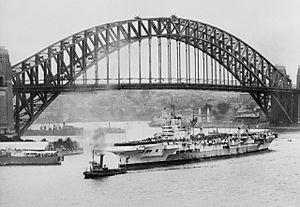 HMS Implacable arriving at Sydney on 8 May 1945