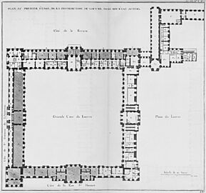 Louvre - Plan du premier étage - Architecture françoise Tome4 Livre6 Pl6