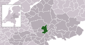 Highlighted position of Arnhem in a municipal map of Gelderland