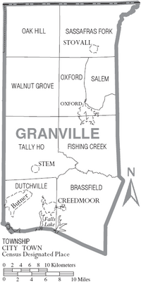 Map of Granville County North Carolina With Municipal and Township Labels