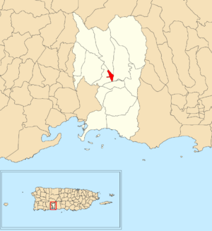 Location of Peñuelas barrio-pueblo within the municipality of Peñuelas shown in red