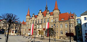 Ratusz w Wałbrzychu w narodowych barwach