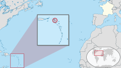 Location of Saint Barthélemy (circled) in the Leeward Islands relative to France (white, top right corner).