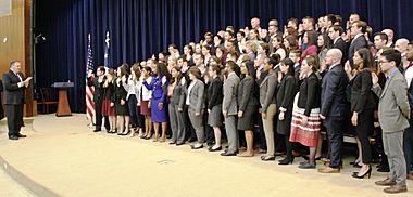 Secretary Pompeo delivers remarks and administers the Oath of Office to the 195th Foreign Service Generalist Class (44553342524) (cropped)